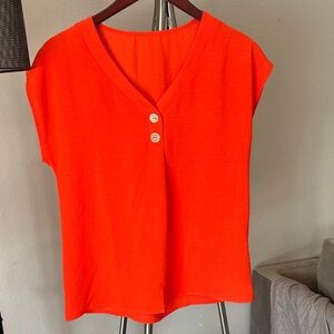 Bold Orange V-Neck Blouse